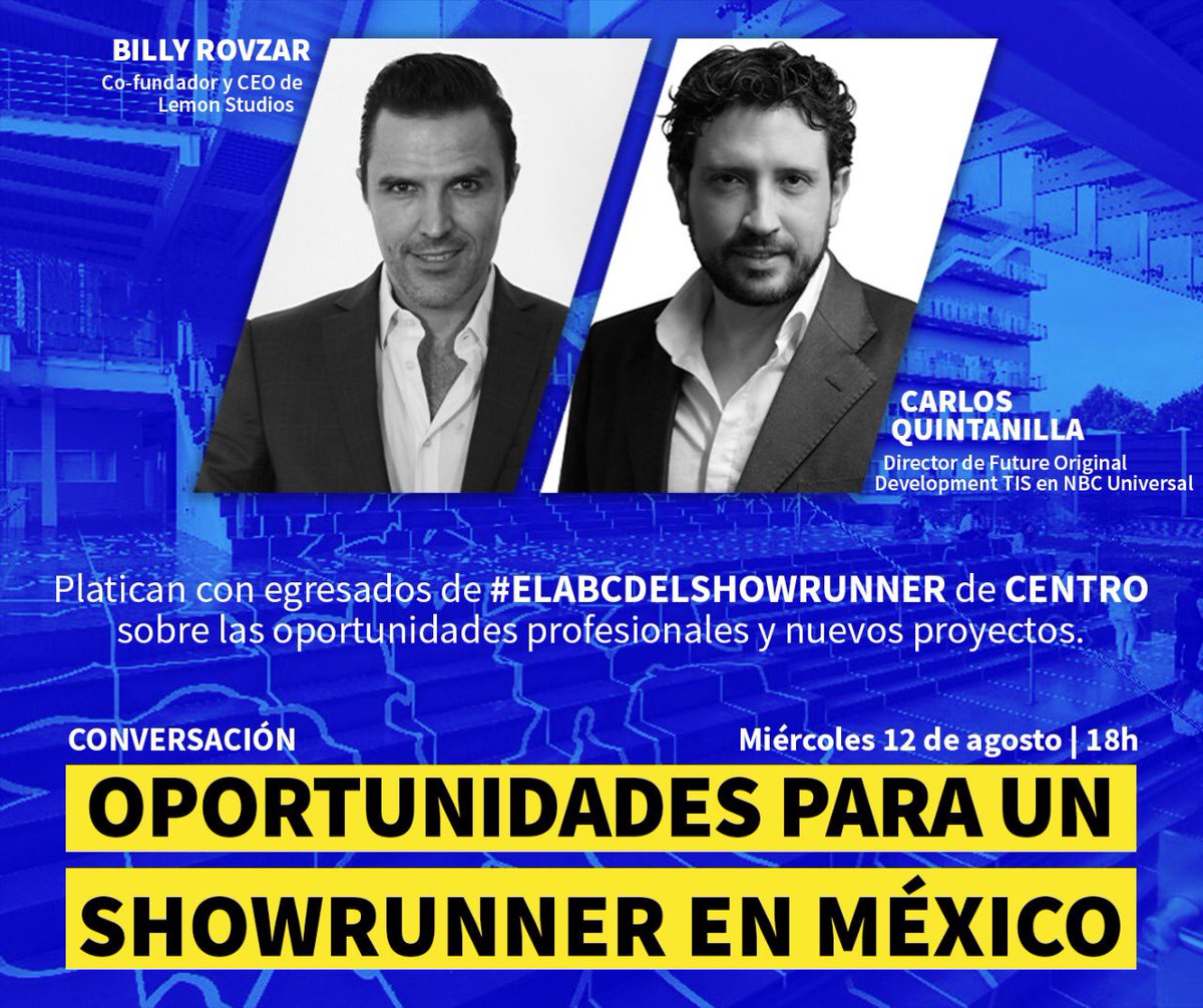 Lemon Studios (@thelemonstudios) on Twitter photo ¿Quieres saber cómo es la vida laboral de un #SHOWRUNNER en México? <a href="/billyrovzar/">Billy Rovzar</a> y <a href="/cquintanillas/">Carlos Quintanilla S</a> lo platicarán con algunos de los egresados de #ElABCDelShowrunner
Regístrate👇🏻
eventbrite.com.mx/e/conversacion… ¿Quieres saber cómo es la vida laboral de un #SHOWRUNNER en México? <a href="/billyrovzar/">Billy Rovzar</a> y <a href="/cquintanillas/">Carlos Quintanilla S</a> lo platicarán con algunos de los egresados de #ElABCDelShowrunner
Regístrate👇🏻
eventbrite.com.mx/e/conversacion…