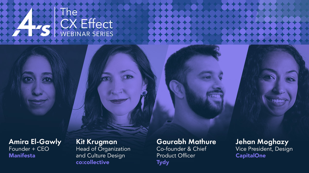 4As's tweet photo. How does employee experience drive great customer experiences? Join #4As #CXEffect webinar on 8/12 at 2pm ET to hear from experts - @CapitalOne’s Jehan Moghazy, Manifesta‘s @amiraelgawly, @tydyit’s @gaurabhmathure & @cocollective’s @KitKrugman.
Register: https://t.co/4dTyd1YWG0 https://t.co/W65Ps83Xi5