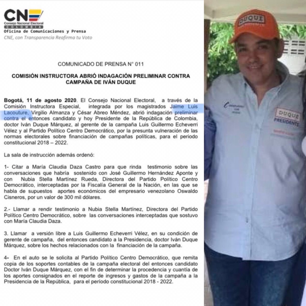 CathyJuvinao's tweet photo. Este es el magistrado Jaime Luis Lacouture, quien investigará la campaña de @IvanDuque en la que él mismo participó, como se observa en la foto. La mujer a la izquierda es María Cristina Soto, prima del narcotraficante Ñeñé Hernández. 

Tiene futuro esa investigación. https://t.co/tfBPYhM9Yh