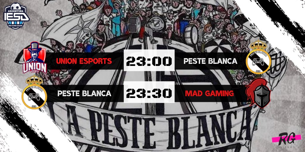 _PesteBlanca_'s tweet photo. ⚪️ IESA ARGENTINA ⚫️

Nueva noche de liga y el equipo para poder seguir en los puestos de arriba debe ganar a estos  2 duros rivales.

•FECHA 9🆚 @CaueSports | 23 HS

•FECHA 10🆚 @MadGamingARG | 23:30 HS

✍🏽 @DisenosRg 

#TodoPeste 🎮⚪️⚫️⚪️ https://t.co/qiNqW13knX