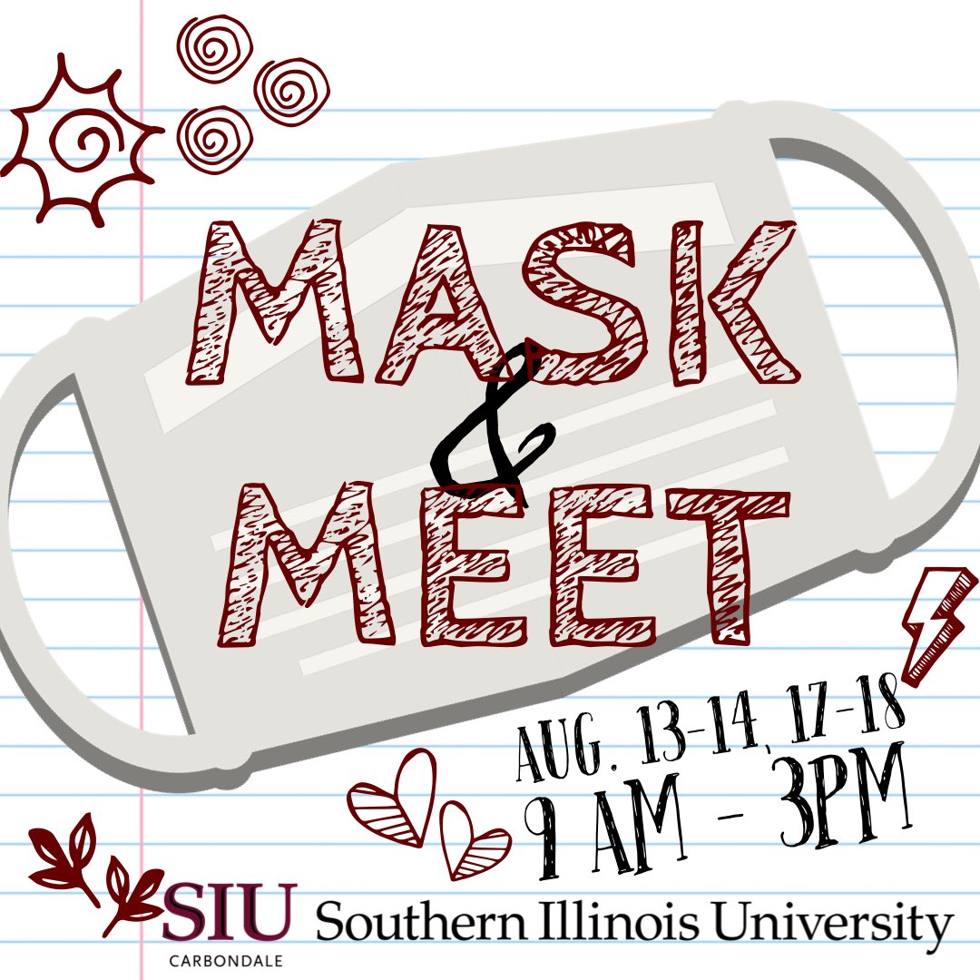 SIU_CoBA's tweet photo. We are looking forward to seeing you back on campus! Stop by the west end of Rehn Hall from 9-3 on Thursday 8/13, Friday 8/14, Monday 8/17, or Tuesday 8/18 to grab mask and a free T-shirt… Hope to see you all there! https://t.co/NsWd8wAwG7