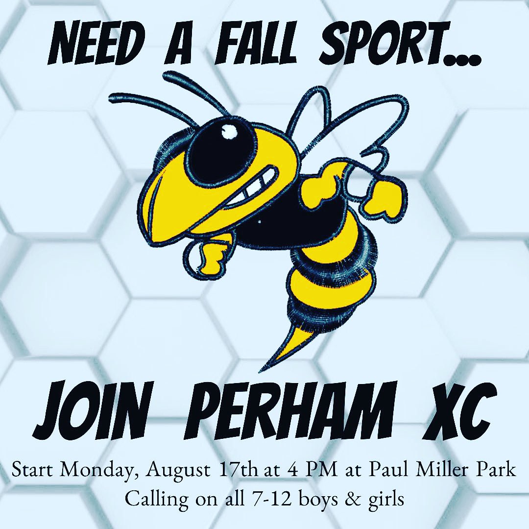 perhamcc's tweet photo. Join #PerhamXC We go the (social) distance!! All 7-12 grades boys and girls next Monday, August 17 at 4PM at Paul Miller Park. DM for more info... https://t.co/3gDZpppDDF