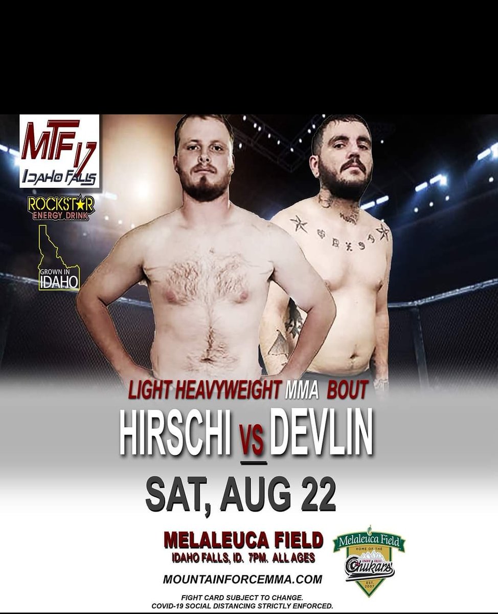 HirschiClay's tweet photo. Hey everyone. I just got word that the fights are officially on. They will be August 22 in Idaho falls. The link to buy tickets is here.

https://t.co/1yUBXASfpv https://t.co/cqmrbGLSu3