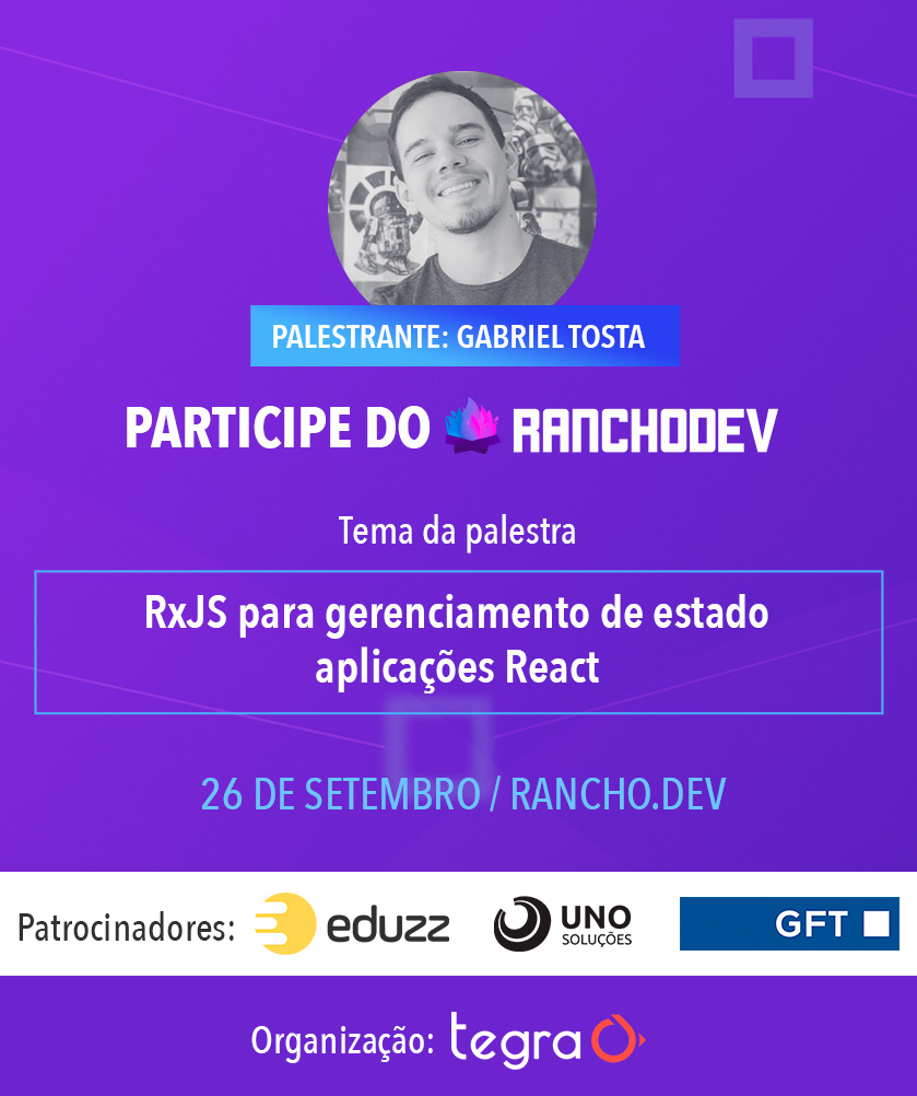 tegrame's tweet photo. O palestrante Gabriel Tosta estará no RanchoDev falando sobre RxJS para gerenciamento de estado em aplicações React. Faça sua inscrição: https://t.co/nwfpw11AHx

A Tegra organiza o RanchoDev desde 2016.
Saiba mais: https://t.co/MgWOY5p1Xk

#ti #desenvolvimento #ranchodev2020 https://t.co/PObm7ExGTw