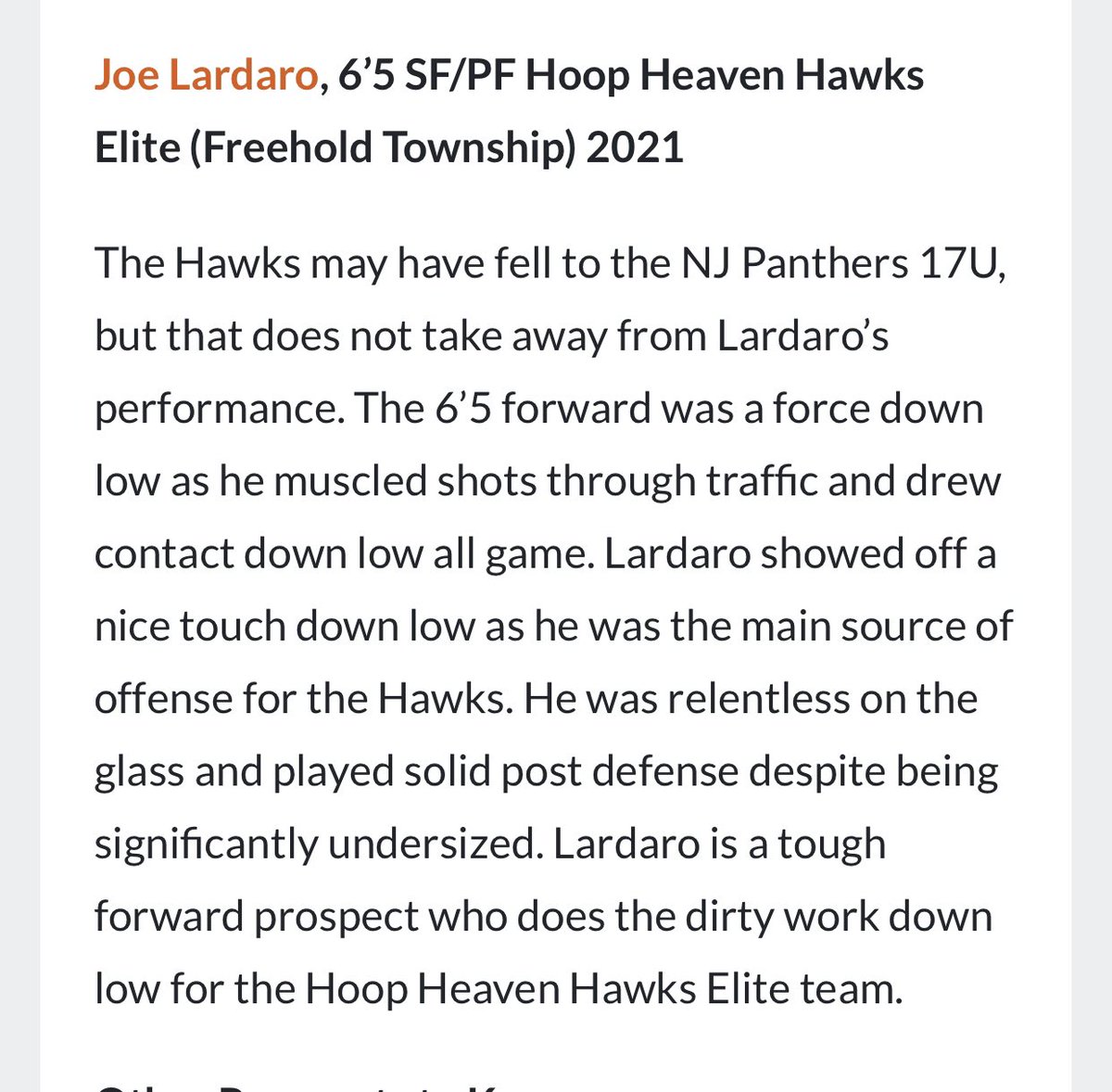 Nice write up by <a href="/PrepHoops_NJ/">Prep Hoops New Jersey</a> on <a href="/JoeLardaro/">Joe Lardaro</a> he has been putting in a lot of work this summer. Joe has made tremendous strides. Stock going up 📈. <a href="/the_JEMurphy/">Joe Murphy</a>  #HawksEliteBasketball⚫️🟠