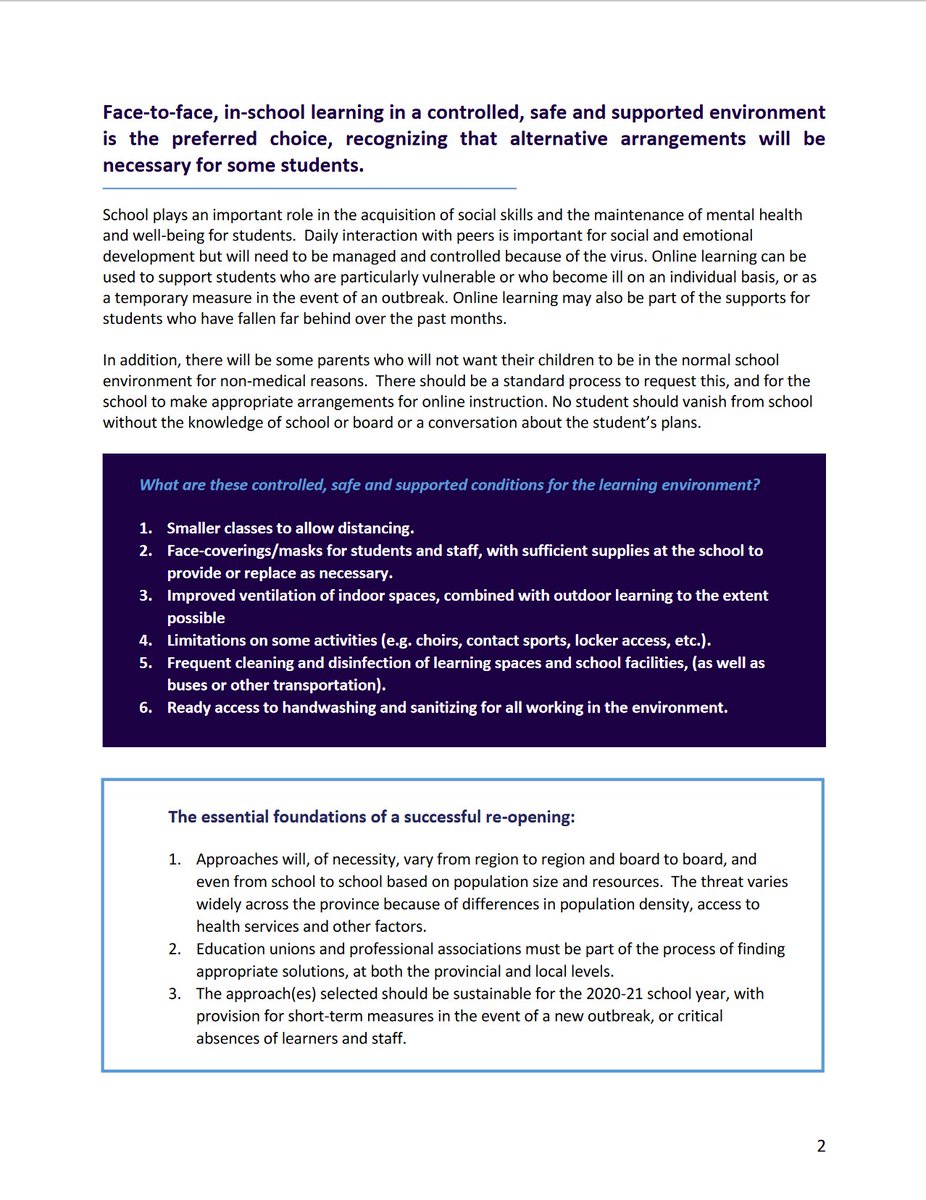 CarolCampbell4's tweet photo. Considerations for re-opening Ontario schools - principles, ideas &amp; strategies https://t.co/lNBZDbhCUx
Proposals for ensuring safe #BackToSchool - requires additional funding, space &amp; staffing. It's logistically challenging but it's a solvable problem.
#OntEd #SafeSeptember /1 https://t.co/Y9i9naQSpX
