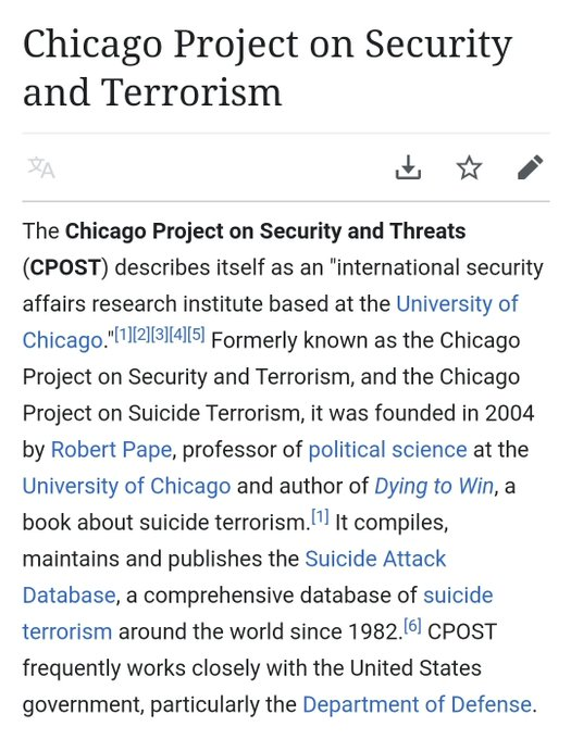 8. We find that Yaqeen's collaboration extends beyond employing people with links to US military adventurism in the Muslim lands.They work with organisations part-funded by the US Military, such as the 'Chicago Project on Security and Threats' or CPOST.Learn about it: