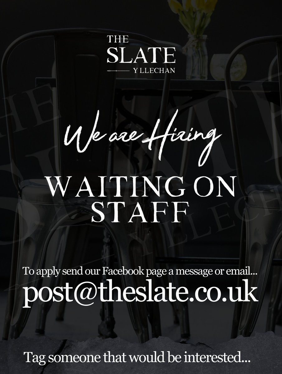 We are looking for waiting on staff to join our team at The Slate.

Must be bright, friendly, enthusiastic and willing to work weekends and evenings.

Please email your CV to post@theslate.co.uk 

Tag anyone that may be interested in this position.