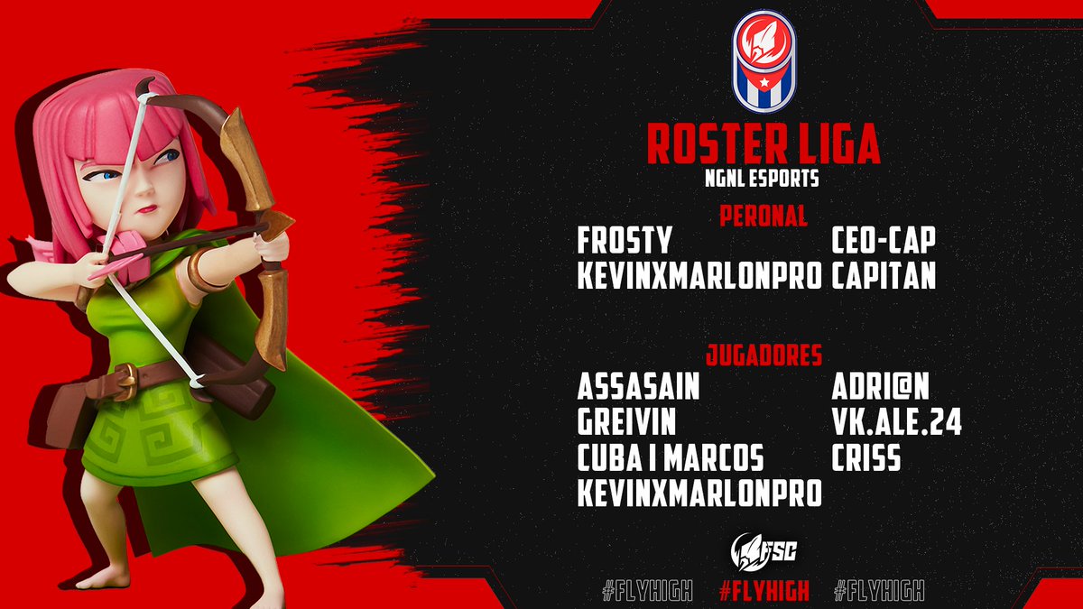 Estos son los rosters de los equipos que van a participar en la 
#FSC_LNC 🇨🇺  de #ClashRoyale

🔵Imagine Knights
🔴Royals Esporsts
🔵Revenge Gaming
🔴NGNL Esporsts

#FlyHigh