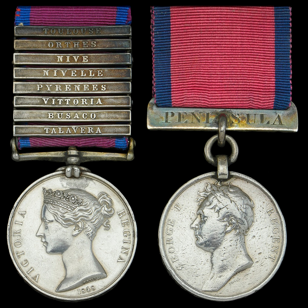 NoonansAuctions's tweet photo. Pte Andrew Hanley, 40th Foot, severely wounded at the storming of #Badajoz, slightly wounded at the siege of #CiudadRodrigo
#MilitaryGeneralService 1793-1814, 8 clasps
#Talavera #Busaco #Vittoria #Pyrenees #Nivelle #Nive #Orthes #Toulouse #Waterloo 1815
https://t.co/99ruAij9sT https://t.co/GUJpIdpdK7