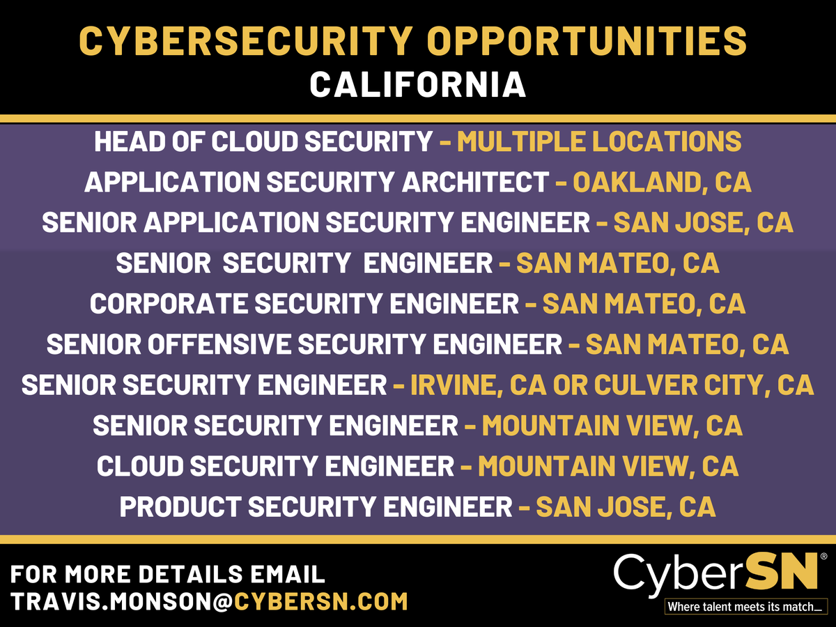DeidreDiamond's tweet photo. Friends, here is an aggregated list of weekly new @cyber_sn #WestCoast job opportunities. Please share and spread the word. #hiring #cybersecurity #appsec #cloudsecurity #productsecurity https://t.co/090bRpggMq