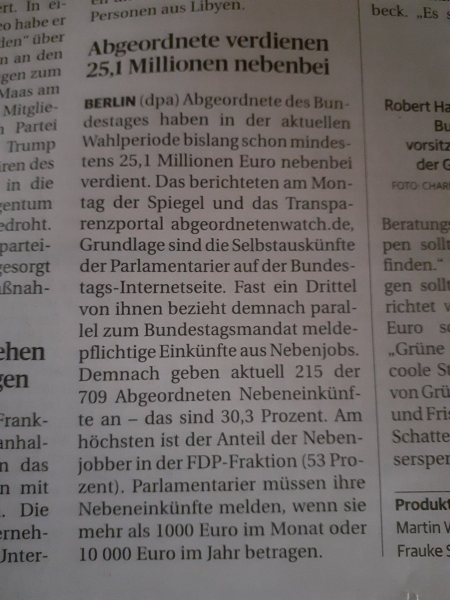 Wenn man im Nebenjob mehr als im Hauptberuf verdient. 
Da wird klar wo die Politischen Prioritäten liegen.