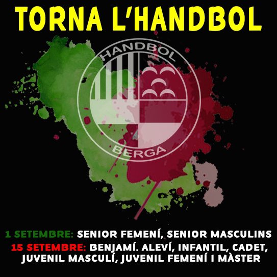 HandbolBerga's tweet photo. 🟢🔴Tornen els entrenaments @HandbolBerga
A partir de l’1 de setembre els equips sèniors reprendran la seva activitat la resta d’equips el 15 de setembre. 🤾🏽��️🤾🏻♀️
#ViuLHandbol #ViuElMunicipal #JuntsMésForts #SensePor https://t.co/qwN6CqjyRs