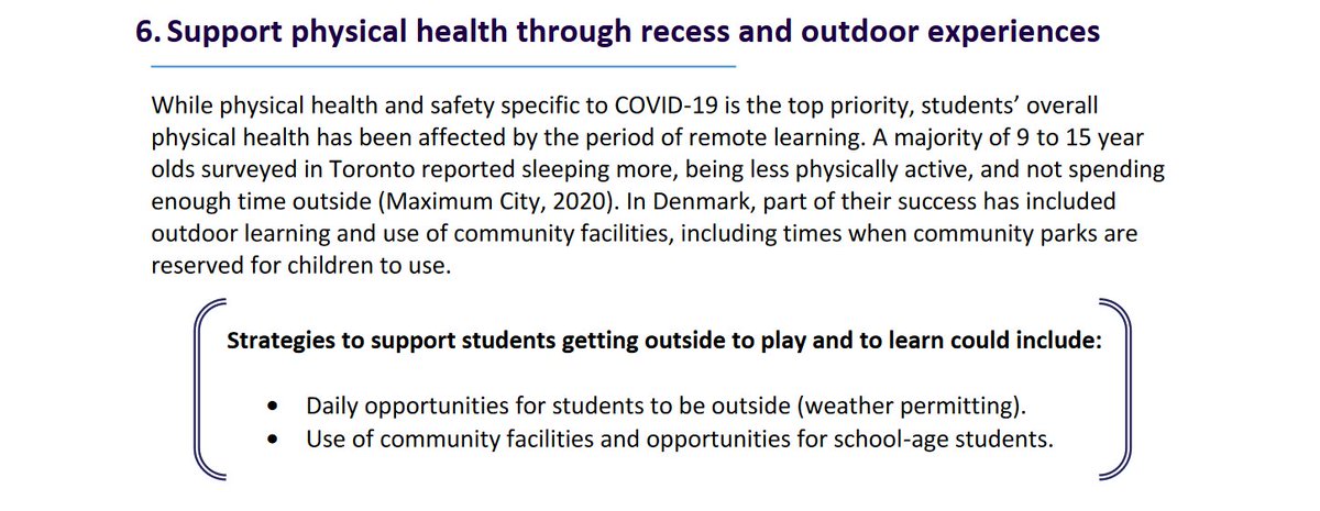  #GentleReturn Consideration 6: Support physical health through recess and outdoor experiences https://www.oise.utoronto.ca/preview/lhae/UserFiles/File/Gentle_Reopening_of_Ontario_Schools-2020.pdf  #OntEd  #BackToSchool  #SafeSeptember /7