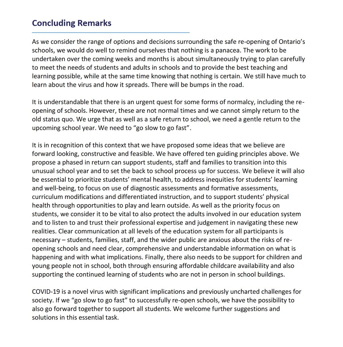  #GentleReturn Concluding Remarks: "If we “go slow to go fast” to successfully re-open schools, we have the possibility to also go forward together to support all students. We welcome further suggestions and solutions in this essential task." https://www.oise.utoronto.ca/preview/lhae/UserFiles/File/Gentle_Reopening_of_Ontario_Schools-2020.pdf #OntEd /End.