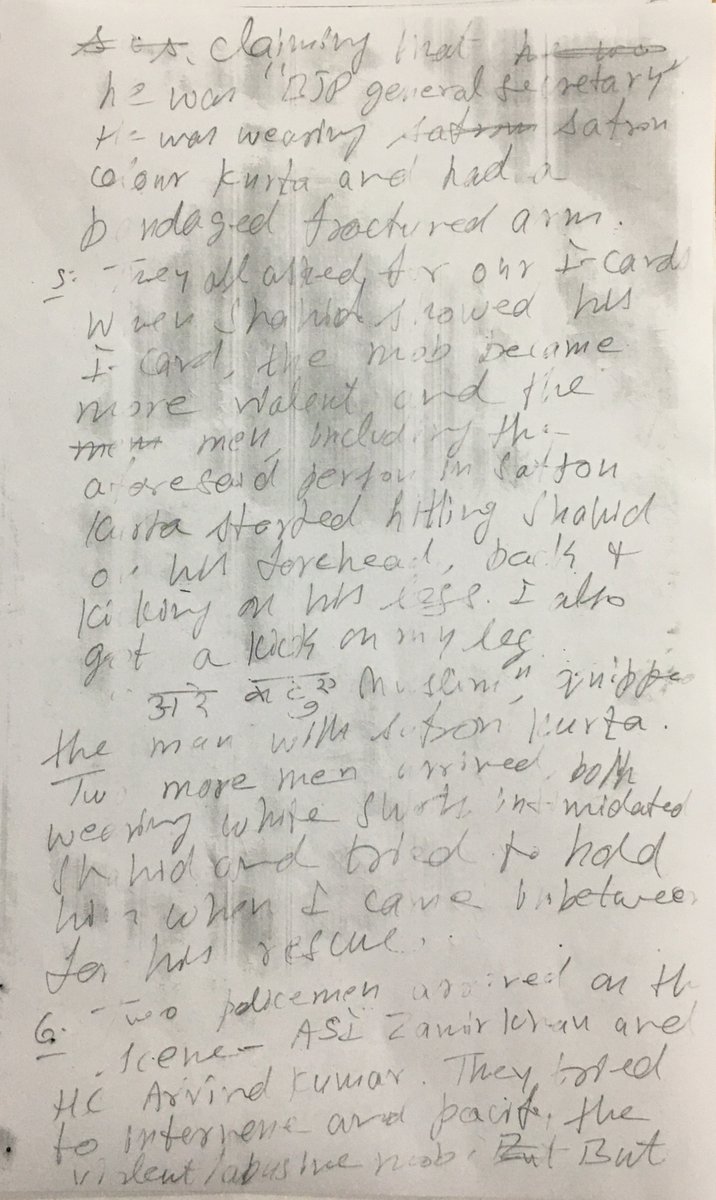 Local police personnel subsequently managed to take the staffers to the nearby Bhajanpura station. In his complaint,  @Prabhtalks wrote that were he not present, “the mob led by that saffron-clad man would have lynched Shahid for his Muslim identity.”