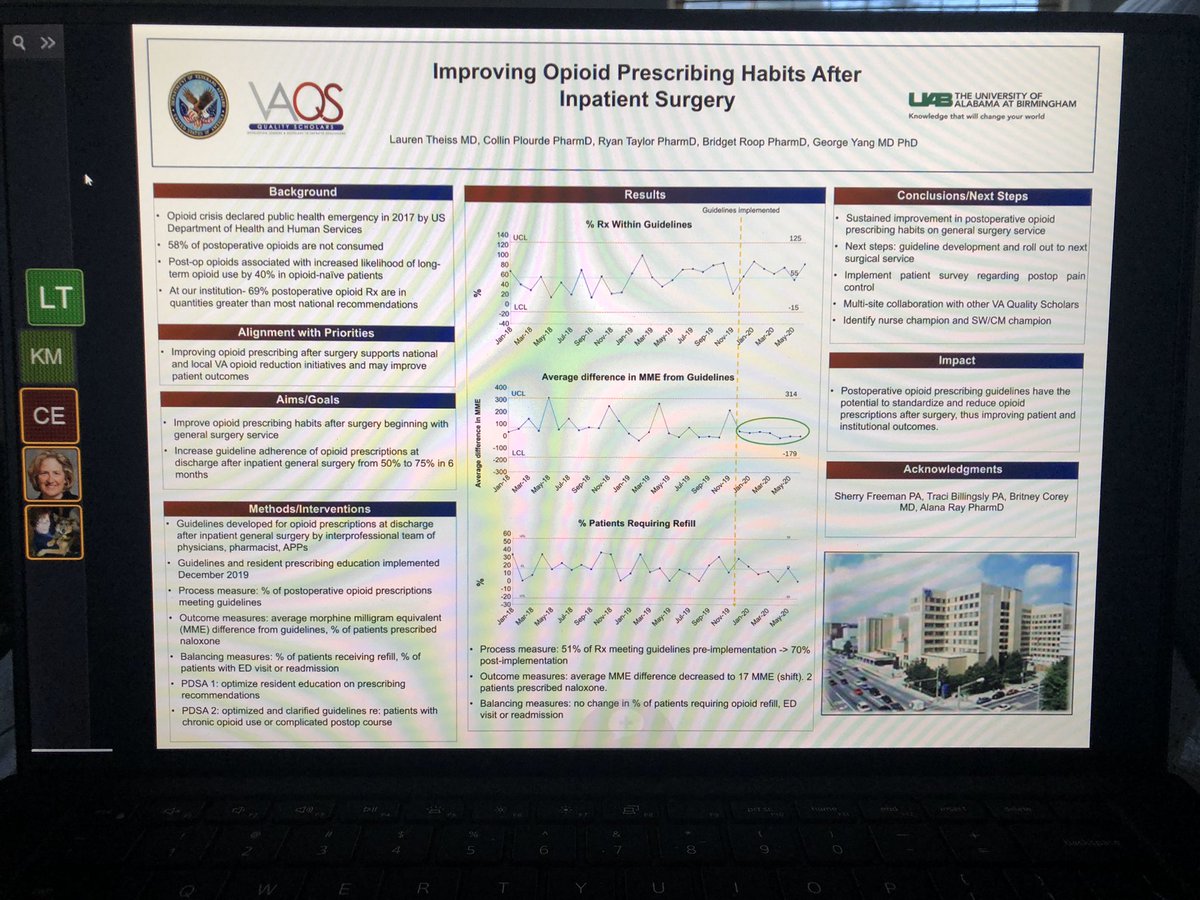 mpjohnsonMD's tweet image. Loved listening to @theiss_lauren’s virtual poster presentation on improving opioid prescribing habits at VAQS summer institute! #VAQSSI2020