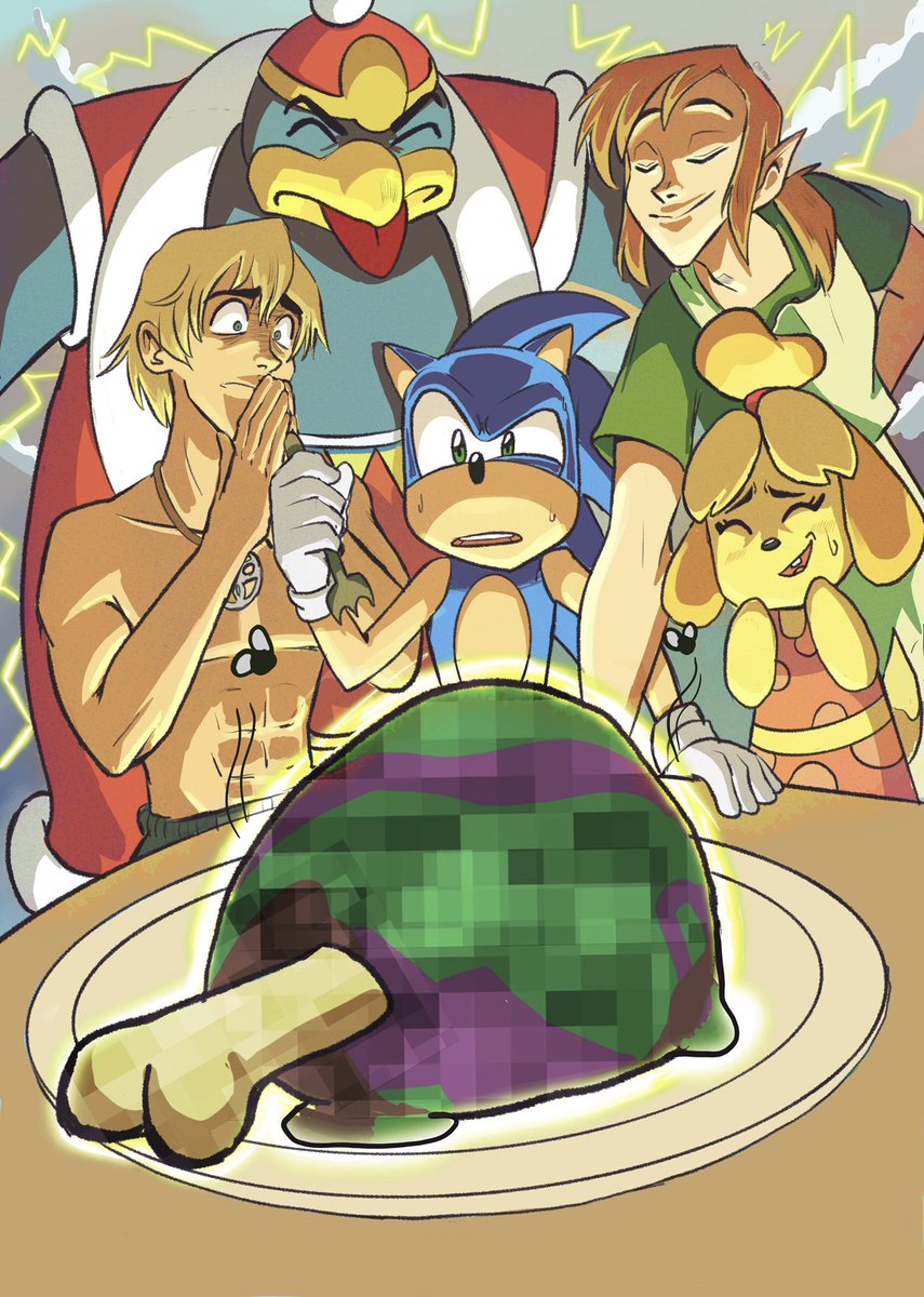 shashestar's tweet photo. I drew this for the @SummerSmashZine that I was apart of! Link isn't the most ideal chef 😰

#zine #SmashBros #sonic #BOTW #acnh #Kirby #shulk #nintendo #fanart https://t.co/HZXp4oq901