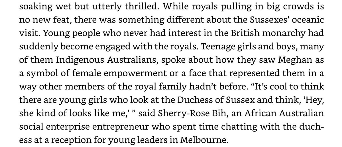  #FindingFreedom: “While royals pulling in big crowds is no new feat, there was something different about the Sussexes’ oceanic visit. Young people who never had interest in the British monarchy had suddenly become engaged with the royals.”