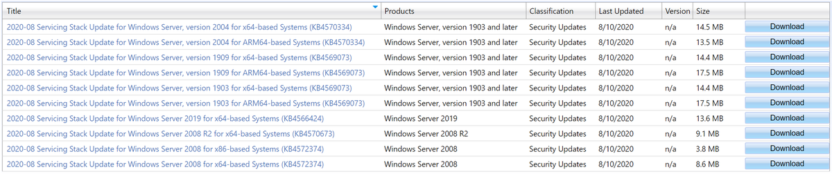 WZorNET's tweet photo. 😉📢⚙️August 11, 2020 #ServicingStackUpdate's for Windows Server 2008, Windows Server 2019 #LTSC and for Windows Server #SAC Version's 1903, 1909, 2004 👉https://t.co/UYRjRTBwEx https://t.co/ogaF1jffjQ