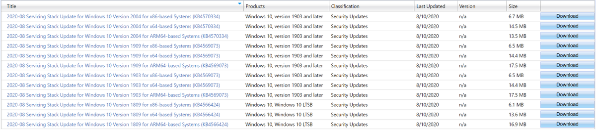 WZorNET's tweet photo. 😉📢⚙️August 11, 2020 #ServicingStackUpdate's for Windows 10 Version's 1809, 1903, 1909 and for Windows 10 Version 2004👉https://t.co/tmDL6sStn5 https://t.co/2J8d8SLzfI