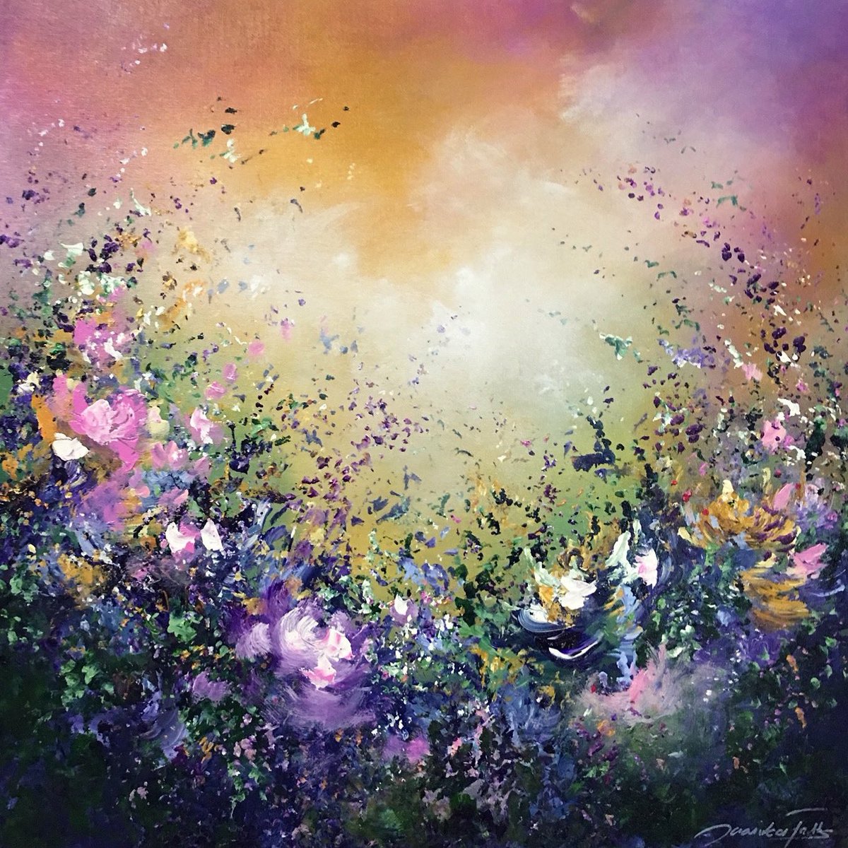 bucksfineart's tweet photo. ‘Sunset Meadow’ by Jaanika Talts. View Jaanika’s stunning collection: https://t.co/88lCTQ0Kll #sunsetmeadow #colour #floral #abstractart #originalartwork #availablenow https://t.co/8pORAkT1vZ