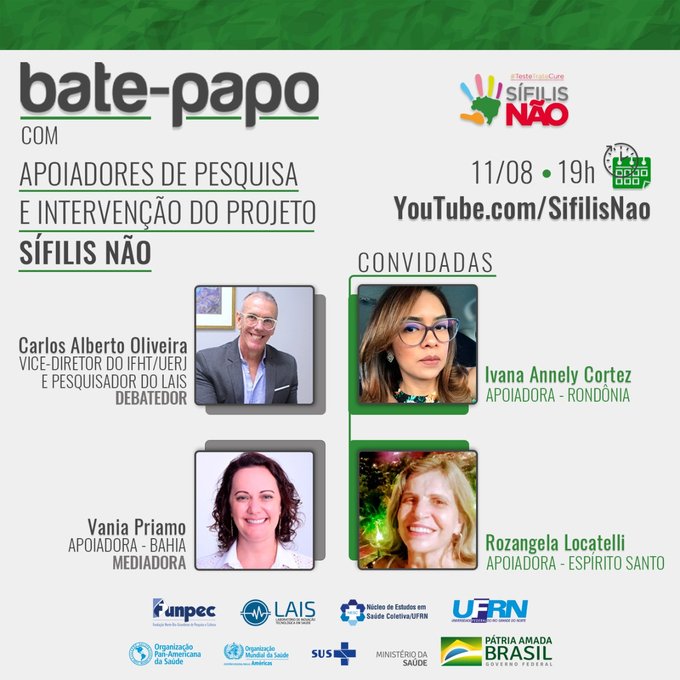 ufrnbr's tweet photo. Dica do @laishuol:
Hoje (11) tem bate-papo dos apoiadores do projeto "Sífilis Não", às 19h, com reunião das regiões Norte e Sudeste do Brasil.
As convidadas são as apoiadoras Ivana Cortez (RO) e Rozangela Locatelli (ES).
#LAIS #UFRN #SífilisNão #TesteTrateCure #agecom https://t.co/AwUHsGWSz0