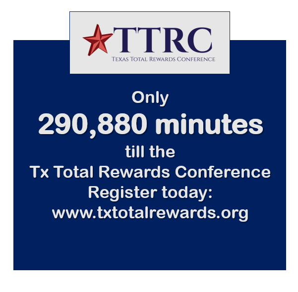 TXTotalRewards's tweet photo. There are only 290,880 minutes till the Tx Total Rewards Conference.  Don’t miss out and register today to enjoy Early Bird Pricing.  https://t.co/VexncjBuLk 
#HR #HRProfessionals #TotalRewards #CompAndBen #Compensation #EmployeeBenefits https://t.co/R91Do1z3Mt
