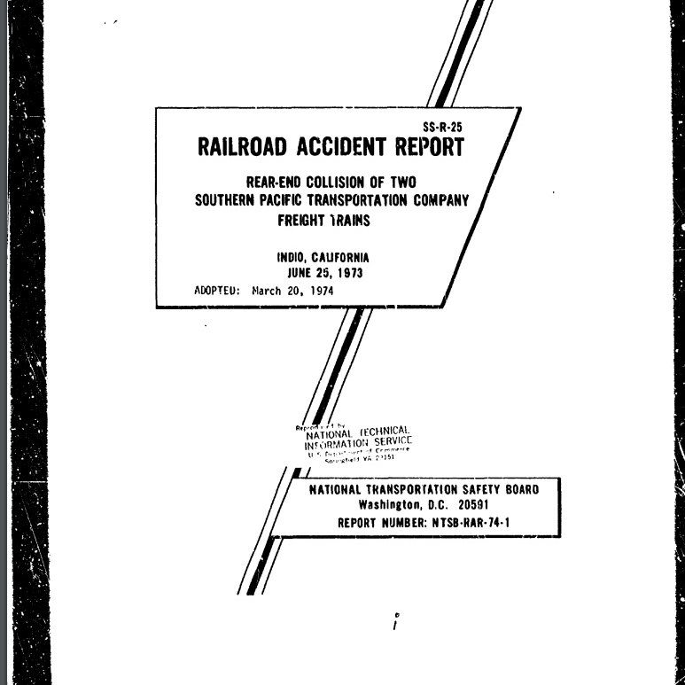 On June 25, 1973, in Indio, CA, we investigated the twelfth of 154  #PTC preventable accidents:  https://www.ntsb.gov/investigations/AccidentReports/Pages/RAR7401.aspx  #PTCDeadline  #NTSBmwl