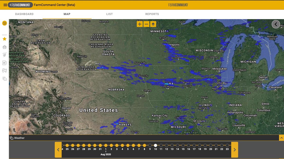 CorvianLabs's tweet photo. Yesterday’s storms in the Midwest didn’t just have crazy high winds, but they also had some hail! The severe weather alerts inside #FarmCommandCenter can give you a bird’s eye view of where hail fell and the intensity. Looks like #DesMoines got hit hard! https://t.co/tWvn3uqiIf