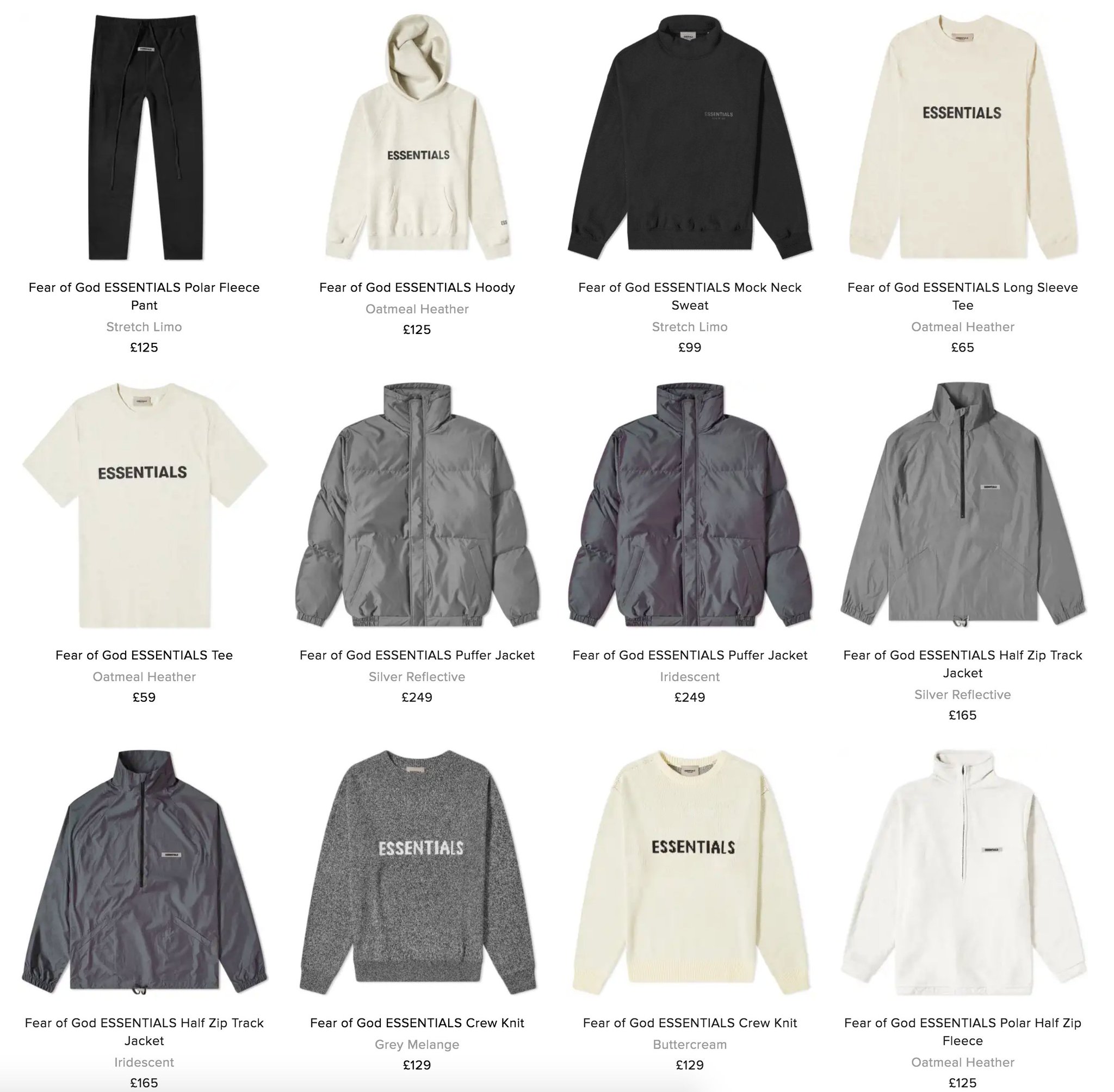 end clothing essentials fear of god