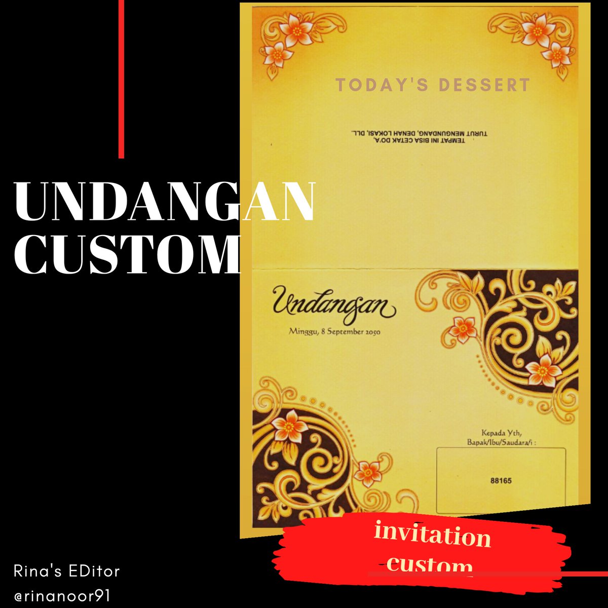 perfect_rina's tweet photo. Undangan custom
Pesan 50 biji aja bisa yha guys, selama stok sisa kertas tersedia

0823 2939 4825
#undangancustom #undangannikah #undanganmurah https://t.co/LBQ3V9ZFIw