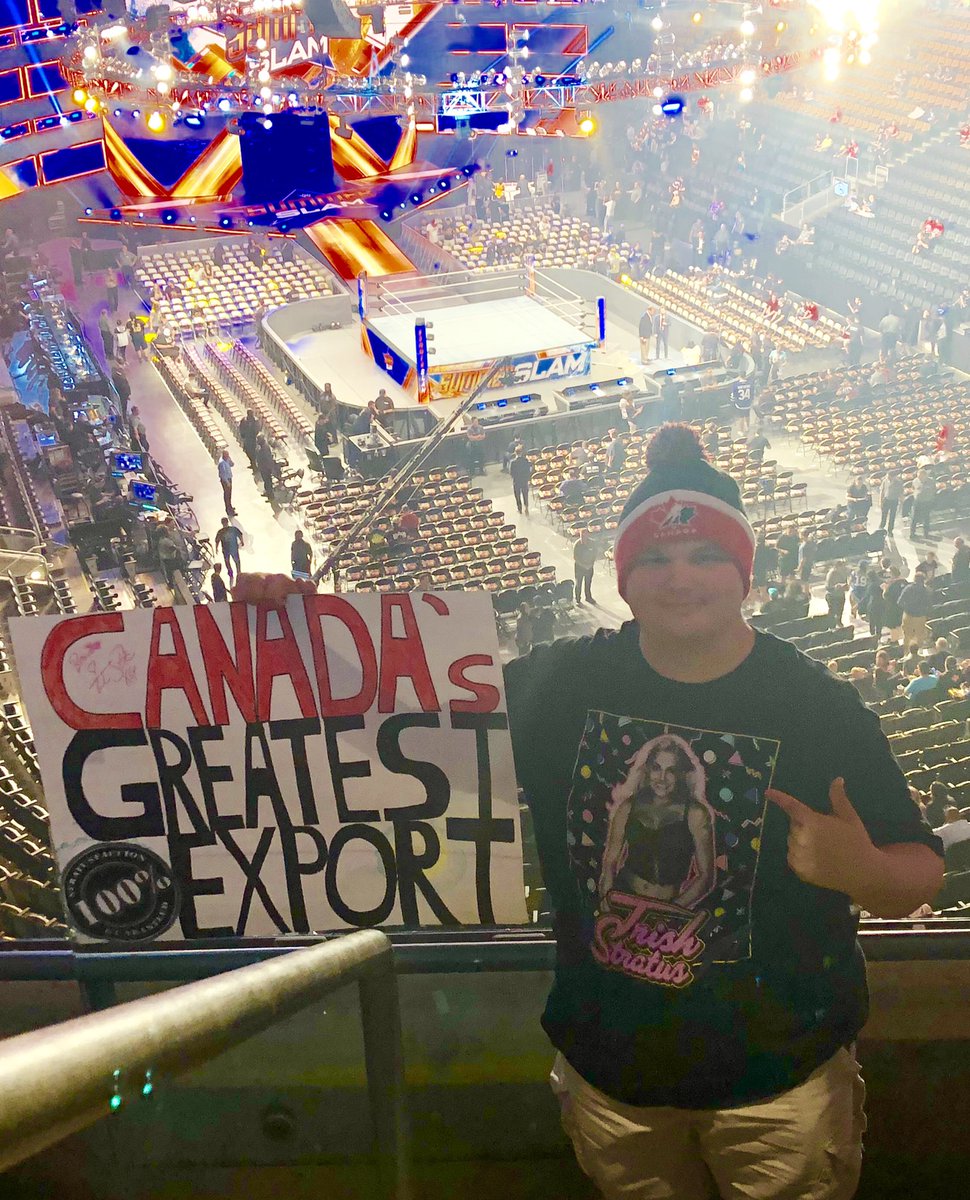 CorporateCappy's tweet photo. @trishstratuscom I was there in the 300 section cheering on my all-time fav! 
So happy that I was able to make it up to T.O to see you wrestle live for the 1st time on the big stage of Summerslam! 🇨🇦

#100%StratusfactionGuaranteed #CanadasGreatestExport https://t.co/NOqW2mTSrz