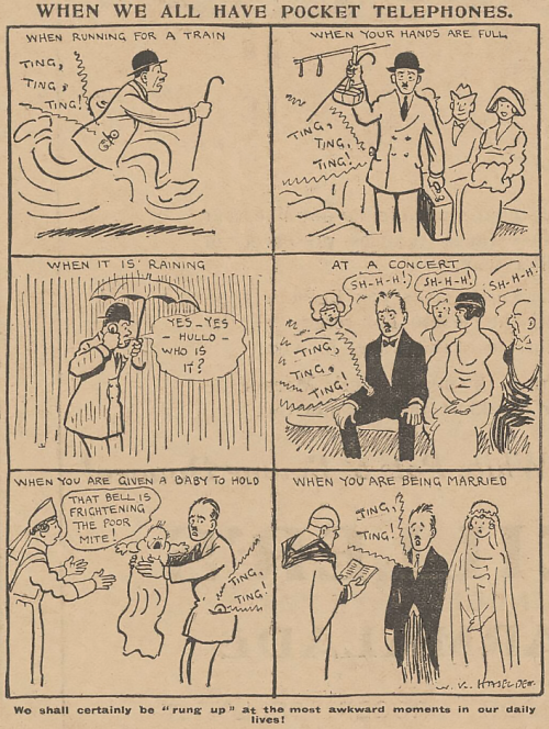 AventuraObscura's tweet photo. "When We All Have Pocket Telephones" - From the UK Daily Mirror, January 23rd 1923. https://t.co/5rotAZvJFe