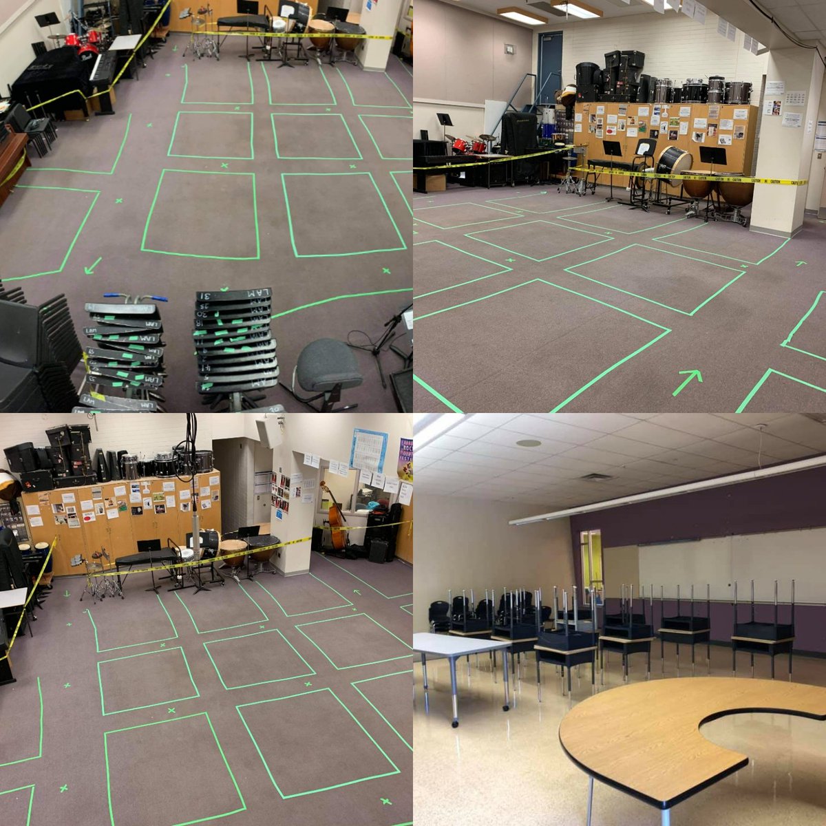 What you will notice in all the pictures, there is simply no way to fit even 20 students into any type of classroom: band room, portable to regular size room. We teachers spent agonizing days trying to configure our rooms for June and for Sept.  @adriandix  @jjhorgan