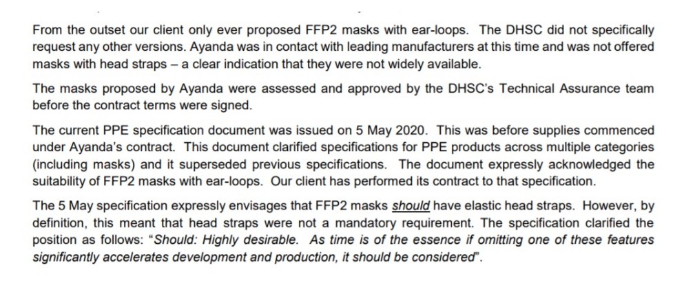 And if we look at Ayanda’s letter…... amidst all the verbiage – much of which I can’t check – you can see that they focus on the standard at the time of *delivery* rather than the standard at the time the contract was entered into.