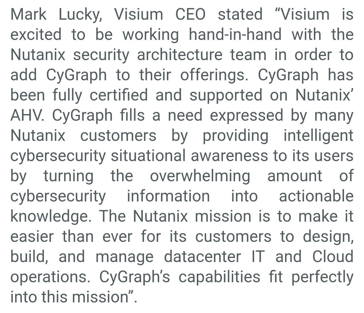  $VISM Full integration takes time, it pays to be ahead of the curve. Visium and Nutanix have since expanded their partnership !!