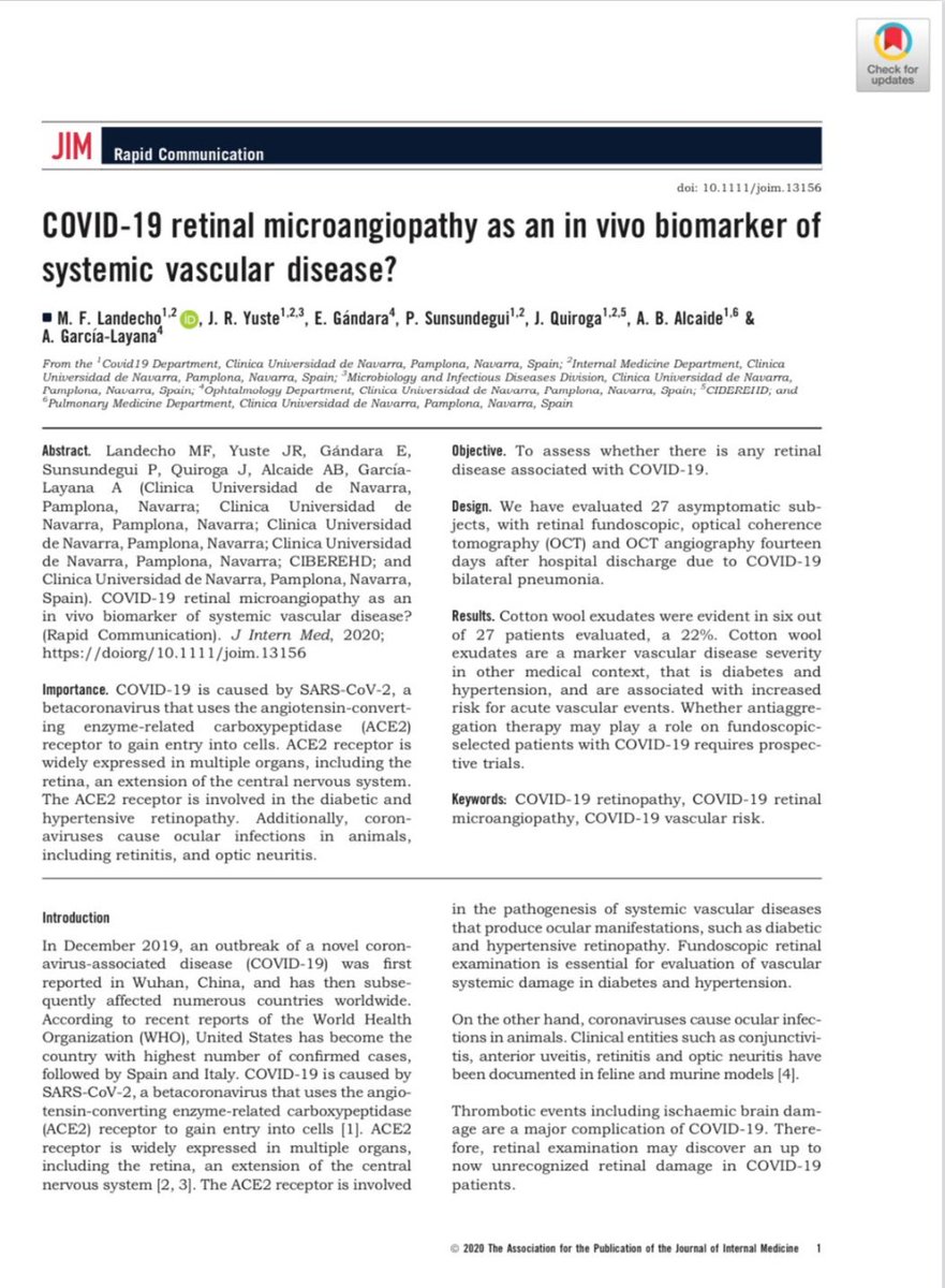 RetinaSERV's tweet photo. Los exudados algodonosos fueron encontrados en seis de los 27 pacientes evaluados con COVID-19 (un 22%).
Lee el estudio completo aquí ⬇
https://t.co/KCuduLCuZn
#SERV20 #COVID #ciencia https://t.co/9ciz8MN6lI
