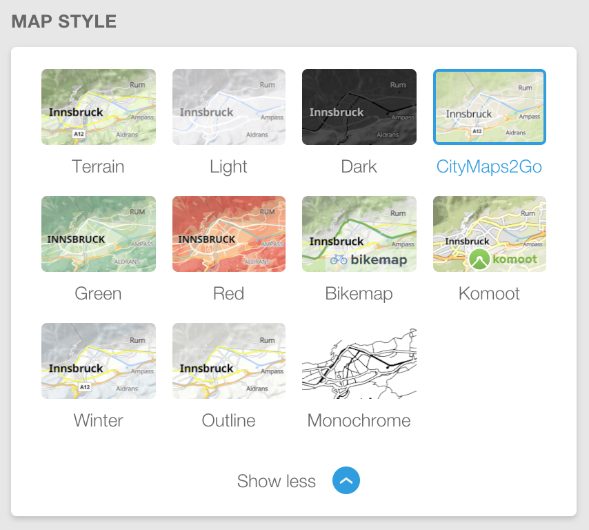 printmaps's tweet photo. We are constantly adding map styles and improving existing ones. We are especially happy to have partner styles from Citymaps2go (@ulmon), @komoot and @bikemap. https://t.co/OFB6g0IidO