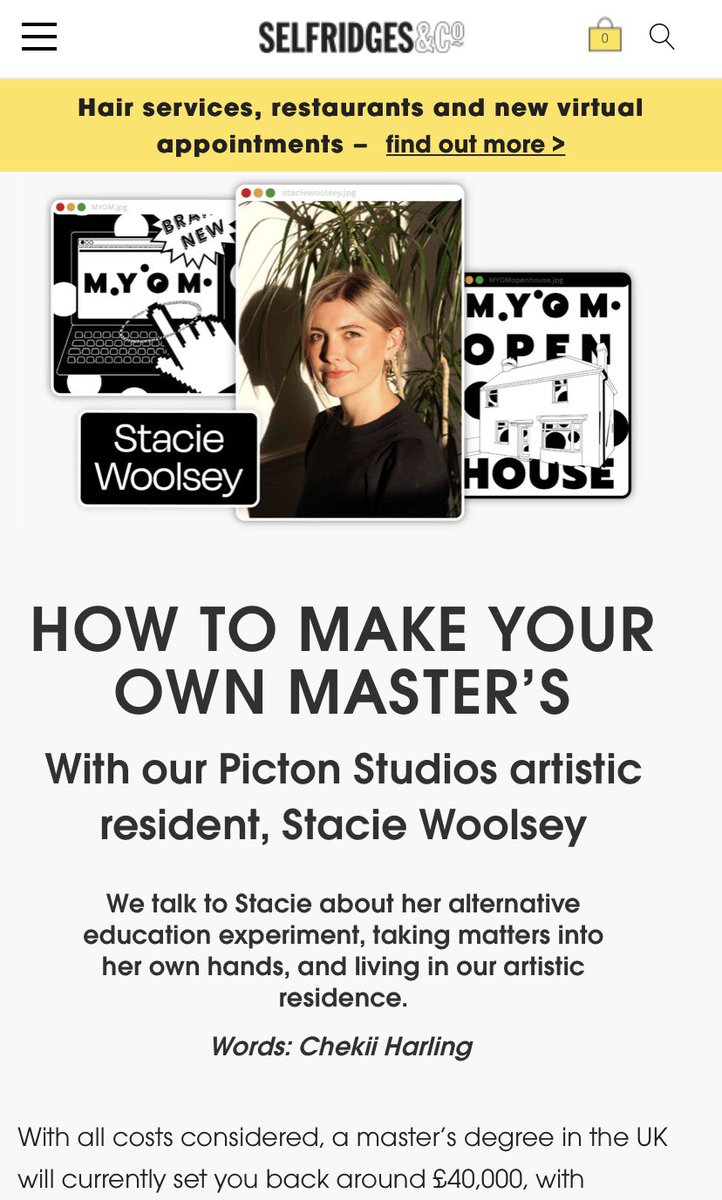 New article by <a href="/Selfridges/">Selfridges</a> talking about my time as artist in residence and the MYOM 2020 cohorts works in progress.

lnkd.in/djgVSbQ