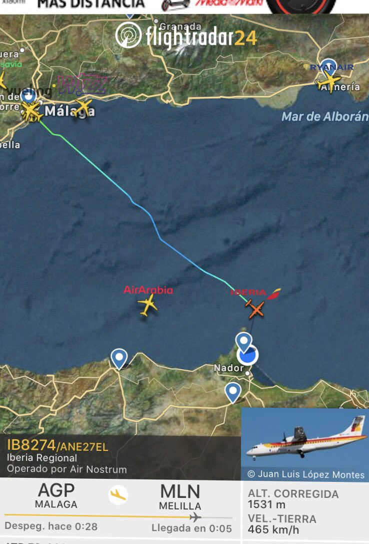 SpottersMelilla's tweet photo. Así esquivaba las tormentas, que habían en el #MardeAlborán, la última llegada del día de hoy a #MelillaMLN. Vuelo #IB8274 AGP-MLN operado por @airnostrumlam.

@controladores @InfinitamenteM5 https://t.co/Z7Wn30mS1d