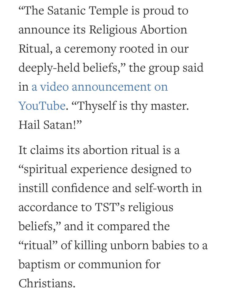 Had already mentioned this article in a thread on pagans and witchcraft, but it fits this thread as well. The Temple mentioned sells tickets for an auction with the grand prize being an abortion, read the article for details to be aware of that craziness  https://www.lifenews.com/2020/08/07/satanic-temple-raffles-off-free-abortion-to-promote-killing-babies-as-religious-rituals/