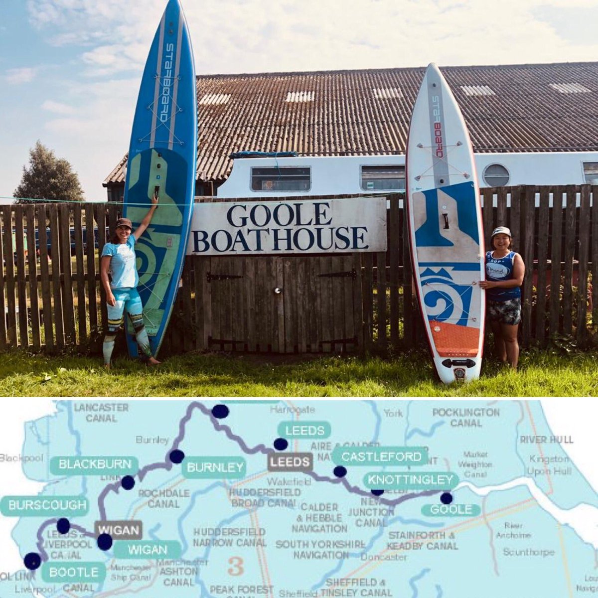 ShellsEllison's tweet image. We made it! SUPing 162 miles from Liverpool to Goole. What an epic adventure and most beautiful canal! Thanks @CRTNorthWest @CanalRiverTrust for an awesome trail and for everyone who donated to @MindCharity along the way!