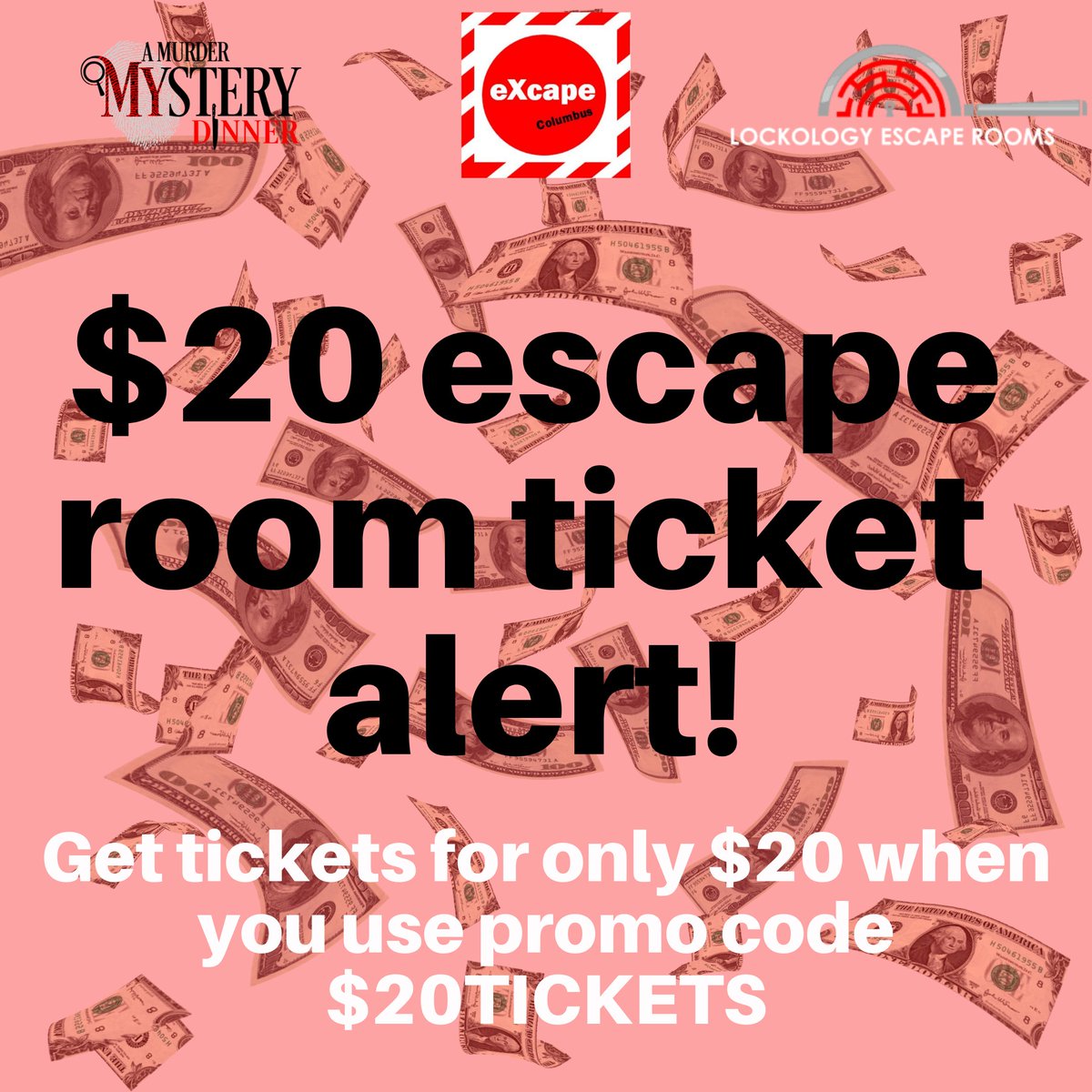 eXcapeColumbus's tweet photo. 🚨🚨 Escape room tickets for only $20! 🚨🚨 Use promo code $20TICKETS at checkout at https://t.co/YoBM0sXipk! https://t.co/PCd2zk0xHQ