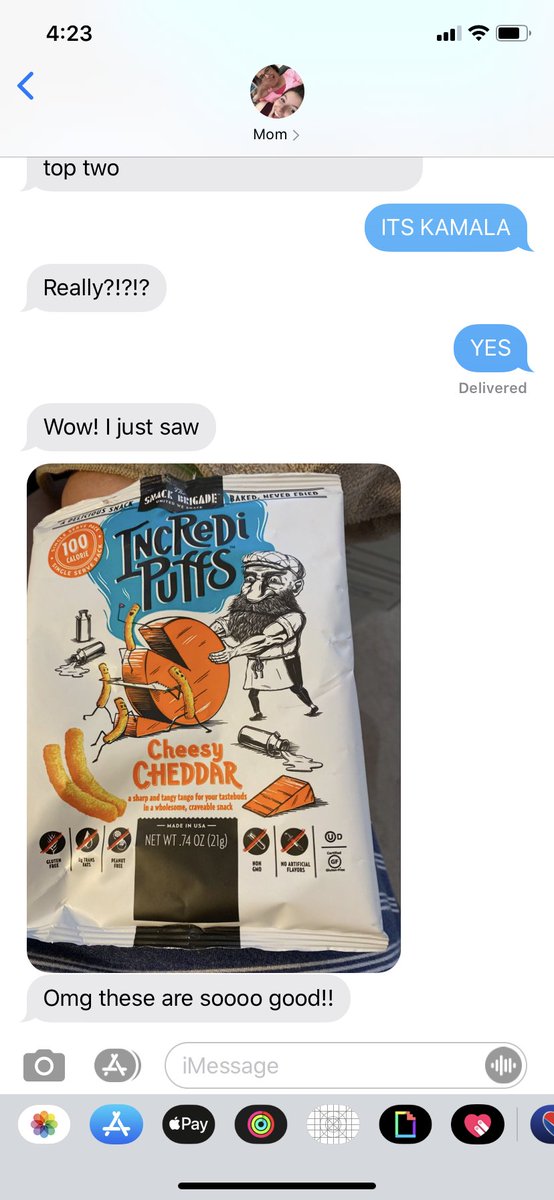 Everyone: <a href="/KamalaHarris/">Kamala Harris</a> is the official #VPPick !!
My mom SECONDS later: well you should really try these cheese puffs 
Me: ???