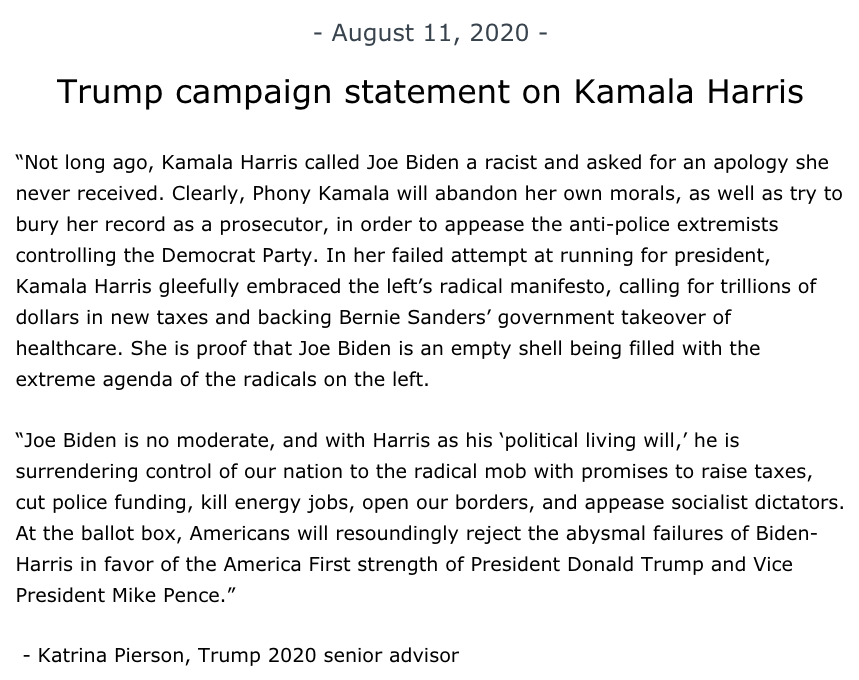 Sahil Kapur On Twitter Trump Campaign Statement On Kamala Harris