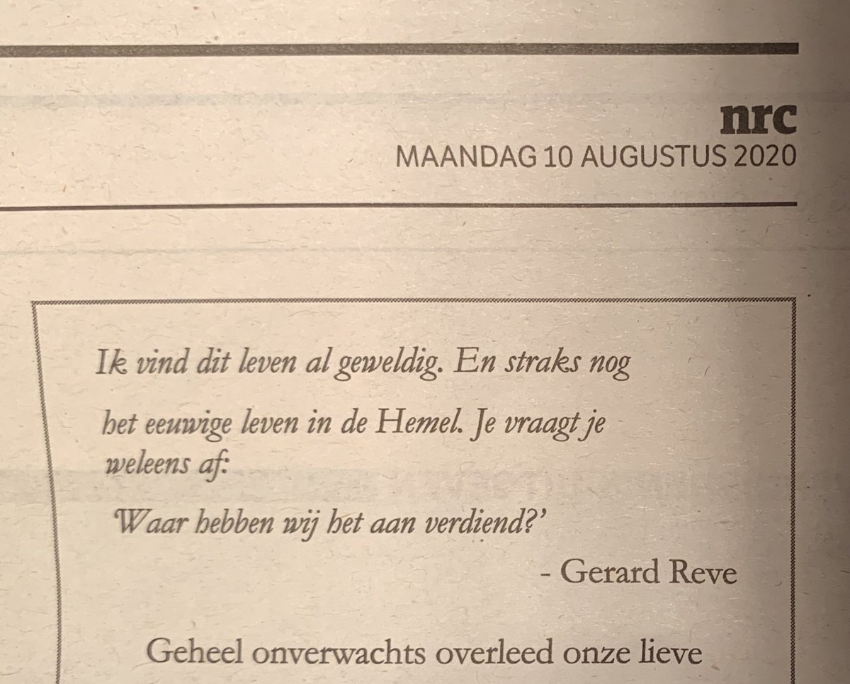 Erg stijlvol, #gerardreve in een #overlijdensannonce prachtige constatering