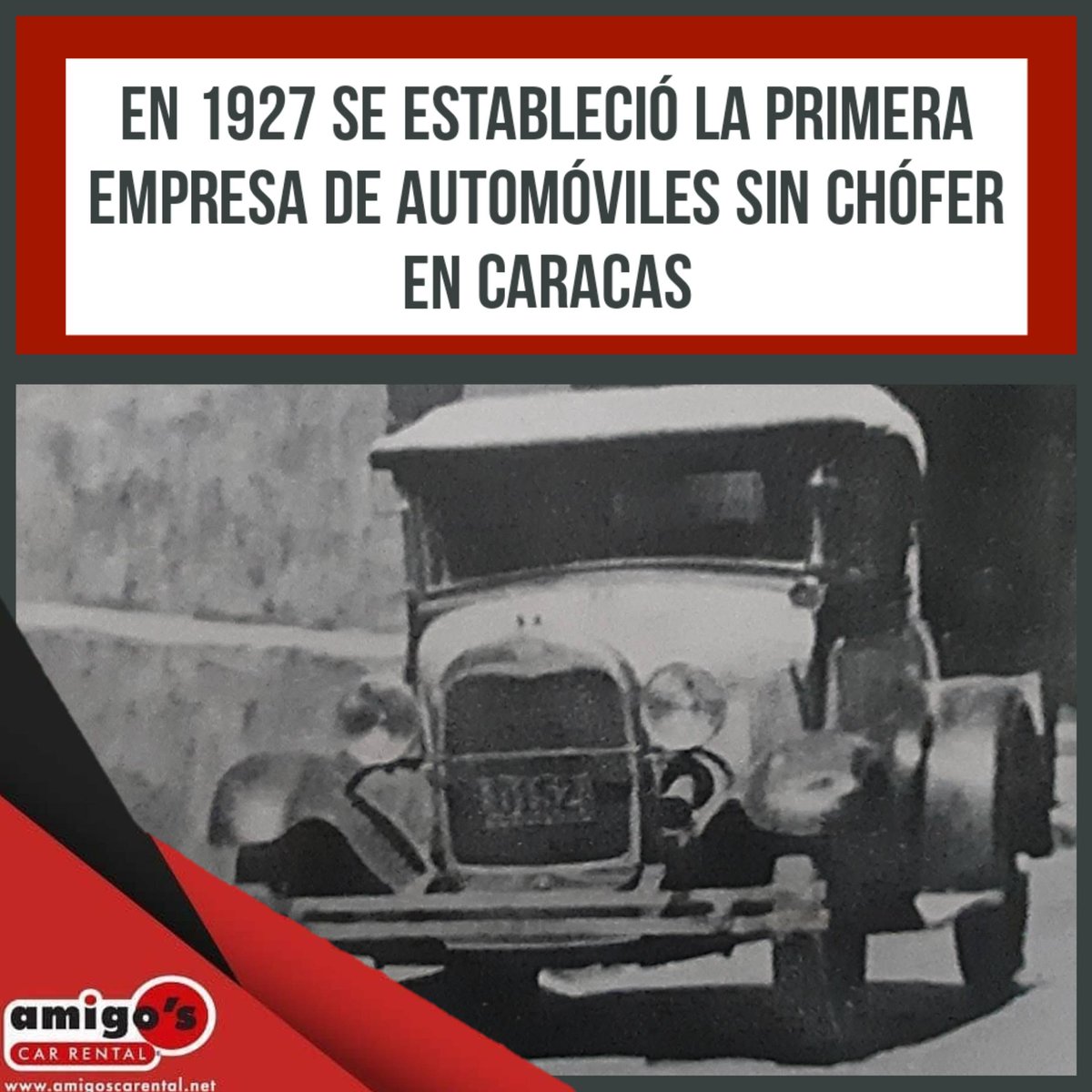 ¿Sabías qué? El señor Daniel Yerena estableció la primera línea de automóviles sin chófer en Caracas. La foto muestra un Ford "Roadster" propiedad de la empresa, estacionado entre Salvador y Socarrás. Se alquilaba a Bs. 3 la hora, sin gasolina