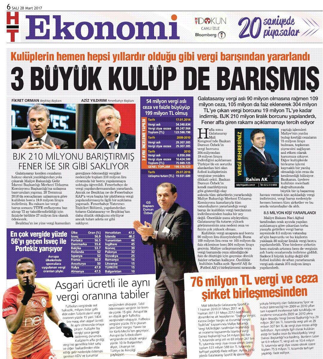 Maliye Bakanı açıklasın hangi kulüp ne kadar vergi ödemiş, hangi kulüp vergi affından ne düzeyde yararlanmış. Hodri meydan.