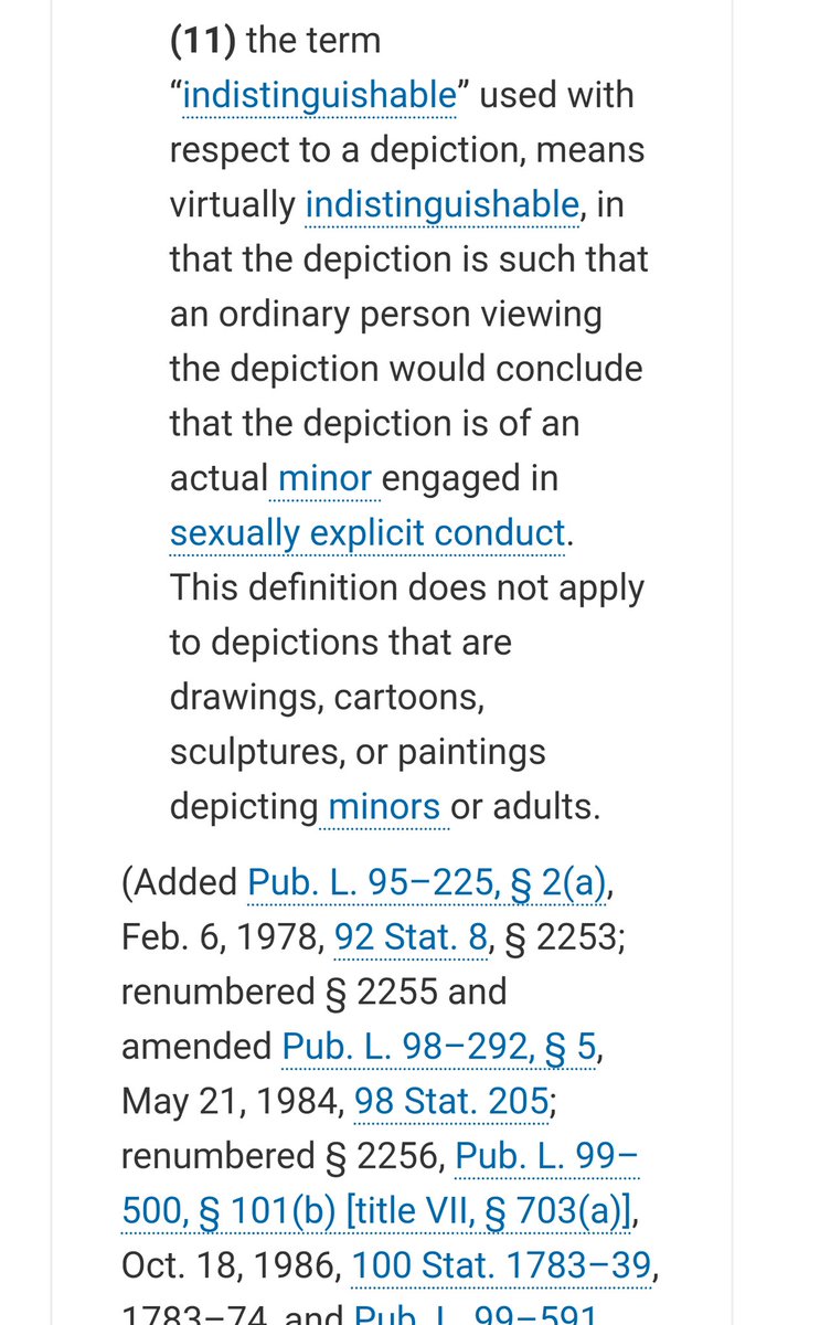 Anything referencing the PROTECT Act in order to say that depictions of fictional minors sexually are illegal is inherently false. This aspect of the PROTECT Act was deemed unconstitutional, and current laws around the subject are implicitly against criminalization over drawings.